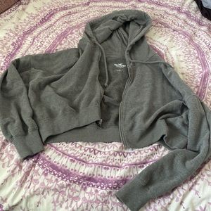 Dark grey cropped zip up hoodie